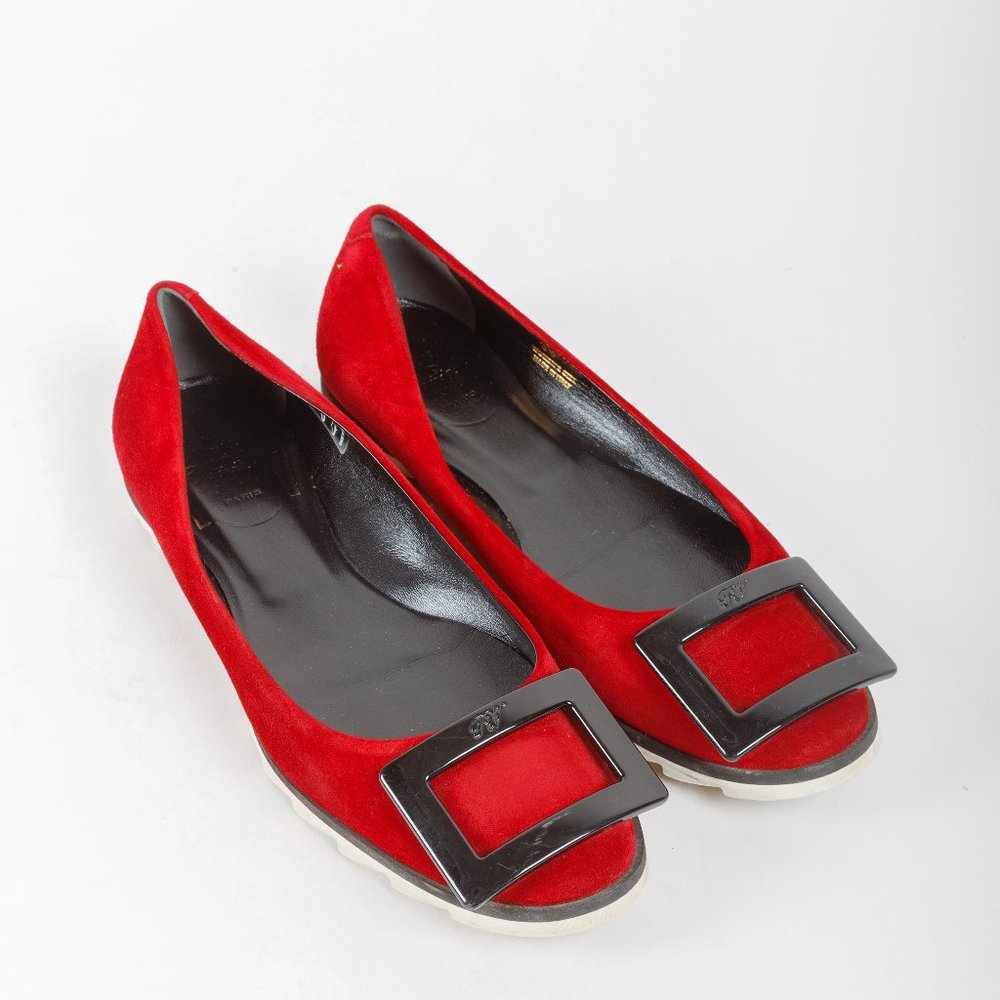 Roger Vivier Viv Gommette Red Suede Flats